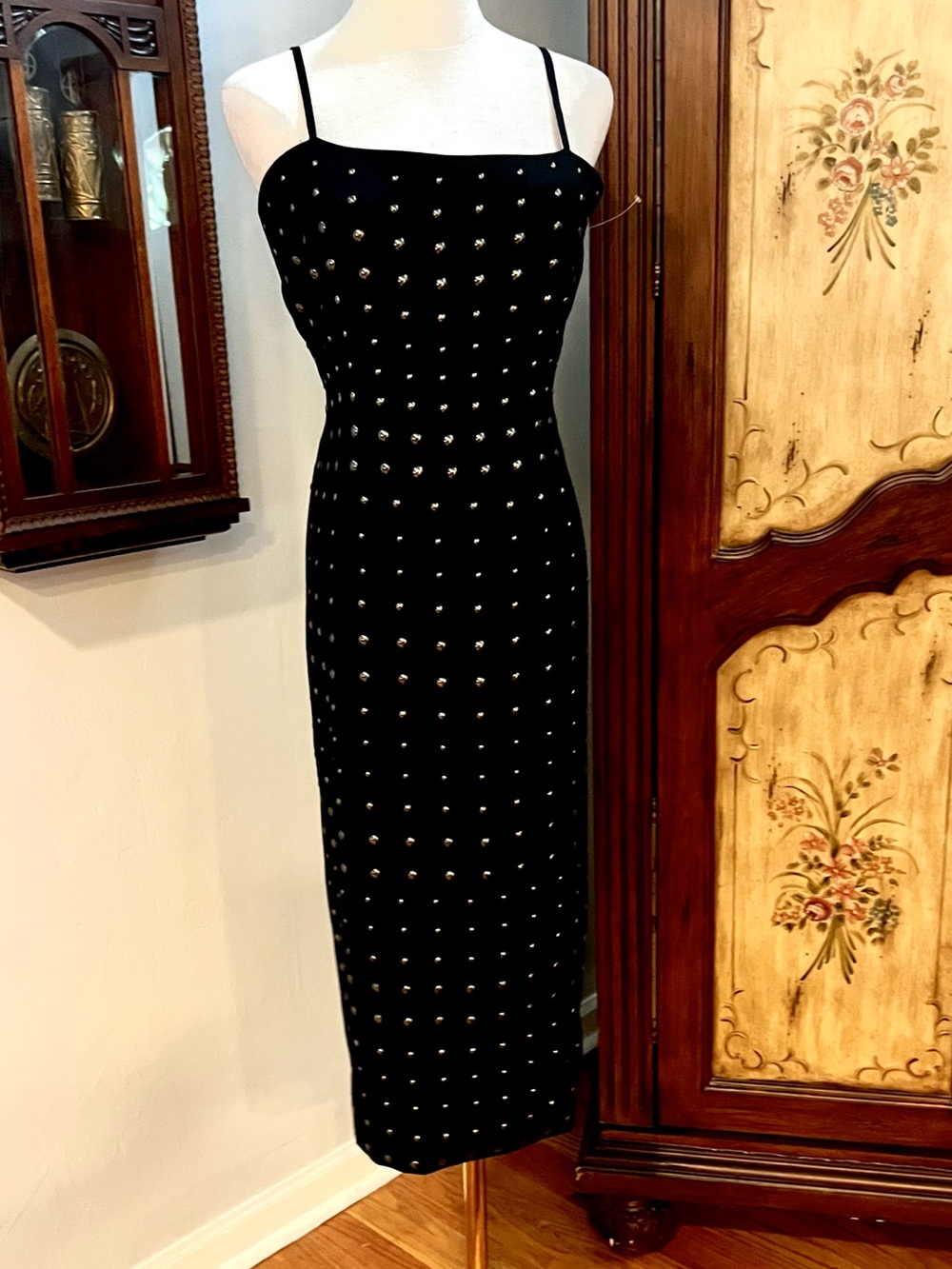 Layered With Love, Black Studded Midi Dress Bodycon Tank Edgy Chic Glam Size M - Picture 2 of 14